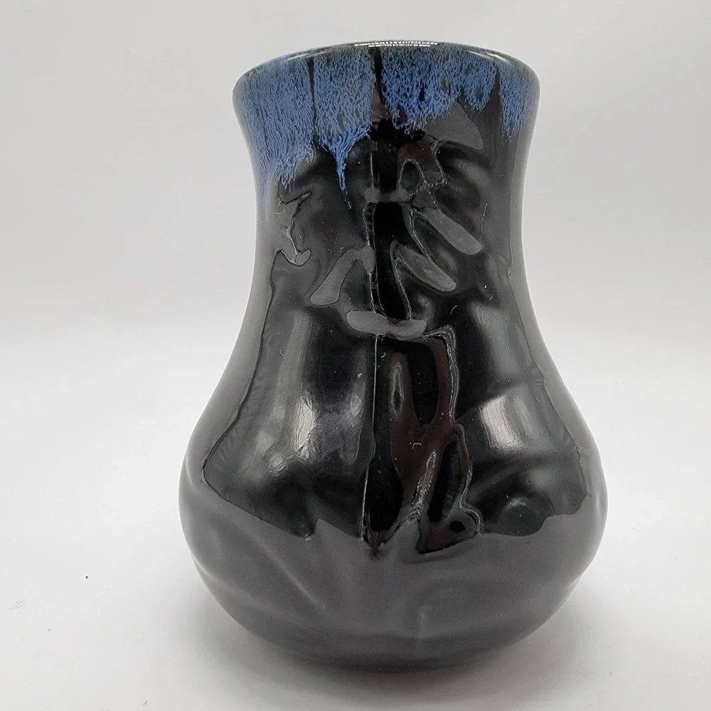 Vintage 1940 Van Briggle Art Pottery Blue Drip Glaze Coneflower Vase 4